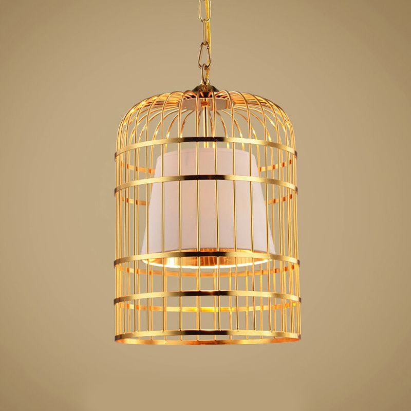 Black/White Bird Cage Ceiling Light Minimalistic Metal 1 Light Dining Room Pendant with Inner Cone Shade, 12"/16"/19.5" Wide