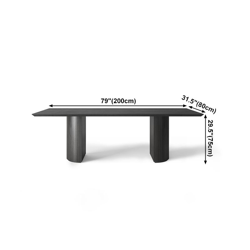 Solid Wood Black Tone Table Simplicity Double Pedestal Table for Dining Room