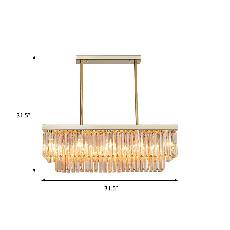 Rechthoek hangende lampkit eigentijds helder/barnsteen kristallen blok 10 lichten eetkamer eilandlamp, 31,5 "/39" w