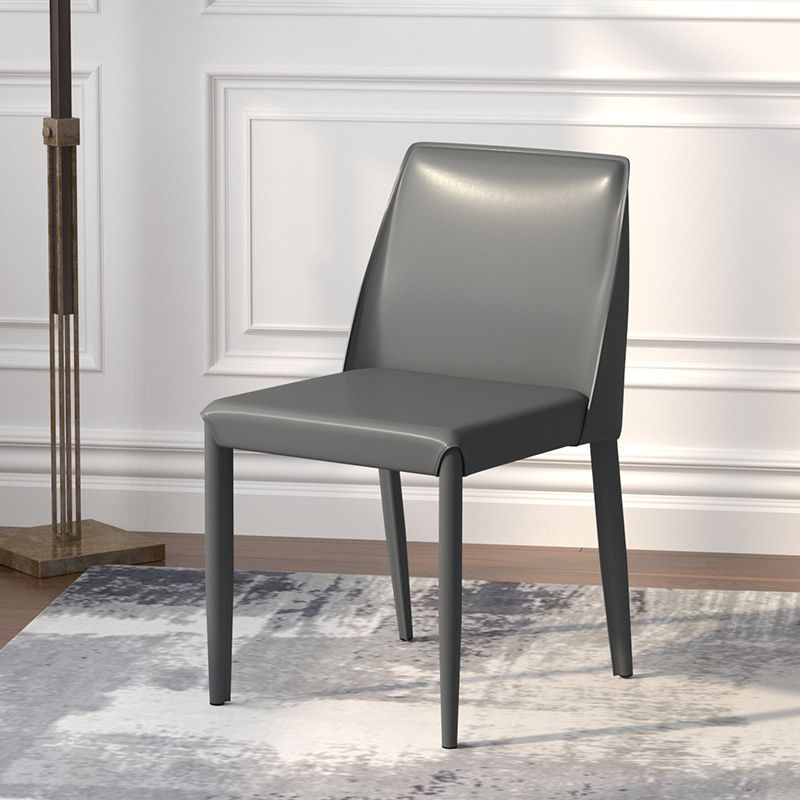 Contemporary Metal Dining Chair Faux Leather Armless Dining Room Chair for Home Use