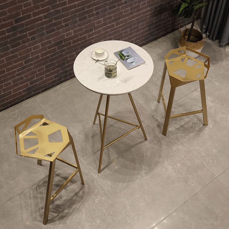 1/3 Pieces Glam Iron Bar Table Set Round Bistro Set with White Faux Marble Top