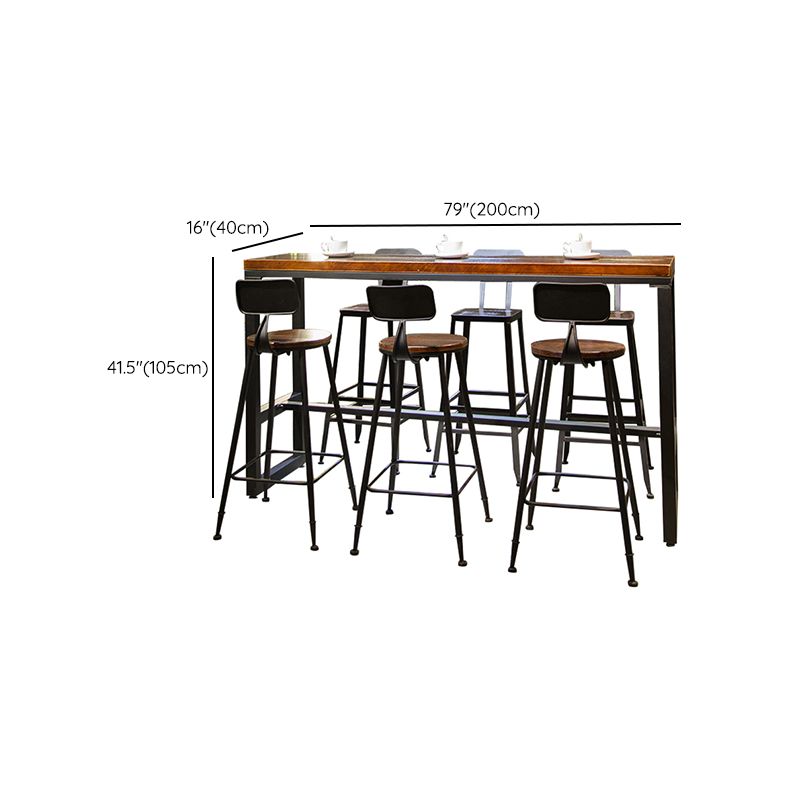 Industrial Style Bar Dining Table Solid Wood Bar Stool Table with Black Base