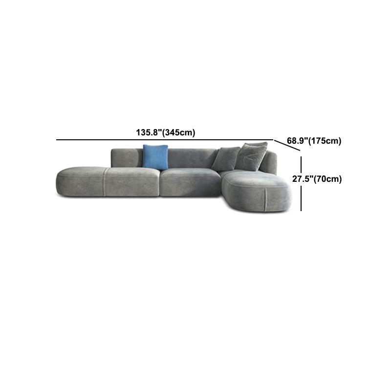 Gray Velvet Sofa with Chaise 68.9 " D Square Arm Sofa with Pillows