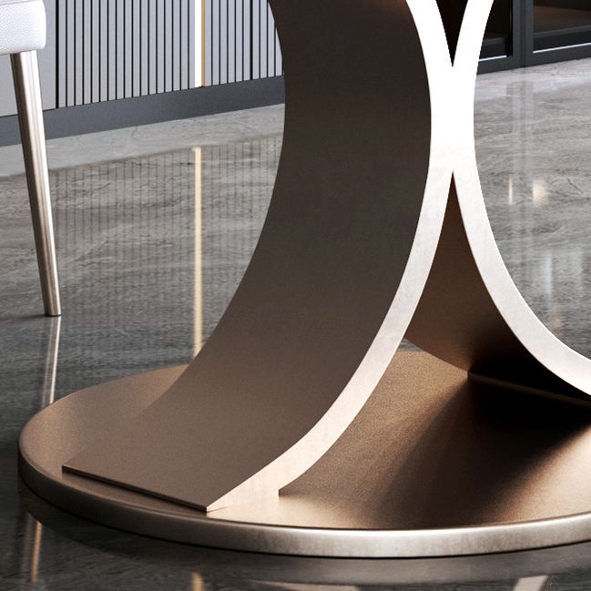 Modern Round Dining Table Stone Dining Table with Stainless Steel Pedestal Base