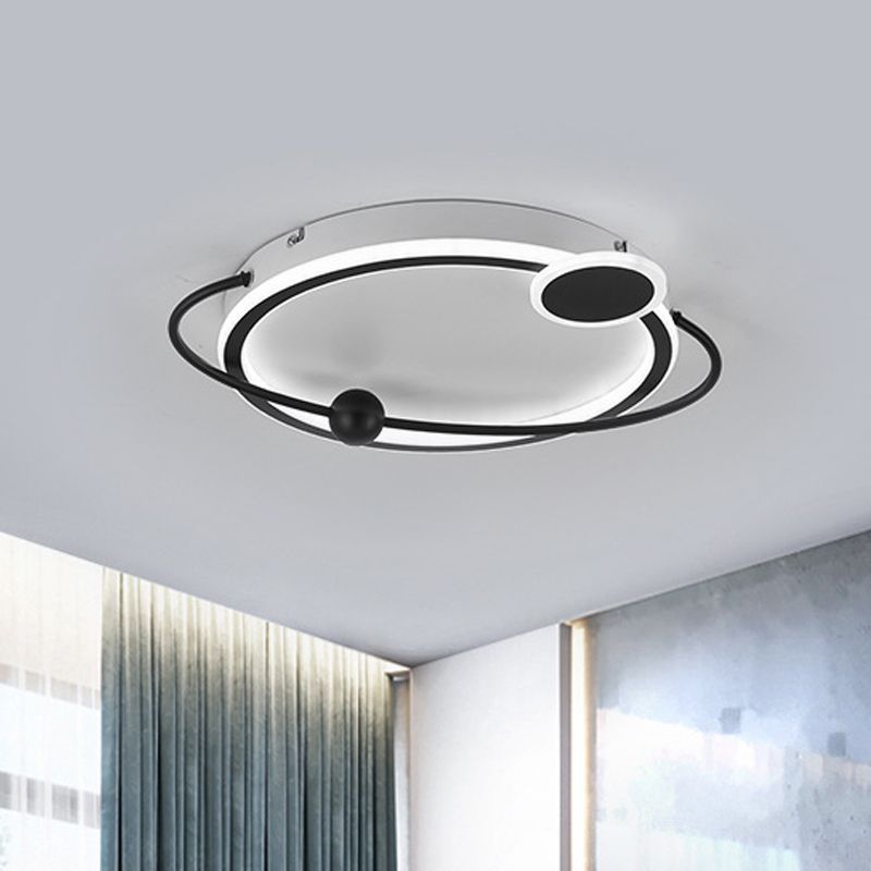 19"/23.5" W Metallic Rounded Flush Light Fixture Modern LED Flush Mount Lamp in Black, Warm/White Light