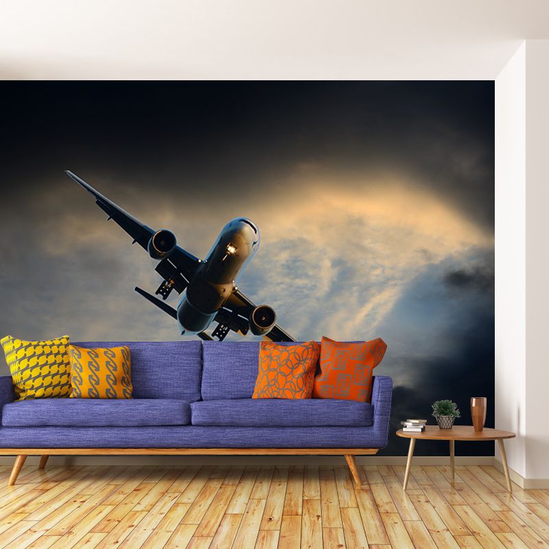 Modern Airplane Transportation Mural Wallpaper for Living Room, Waterproofing