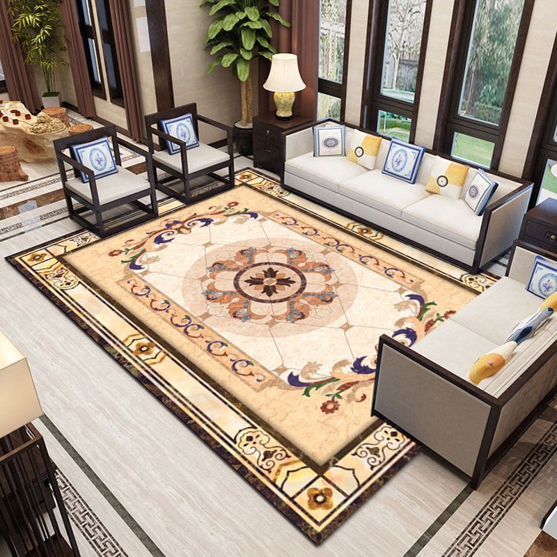 Classical Flower Pattern Rug Polyester Indoor Carpet Non-Slip Backing Area Rug for Living Room