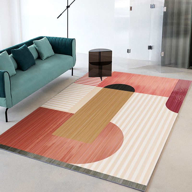 Light Pink Modern Rug Polyester Color Piece Rug Stain Resistant Rug for Drawing Room