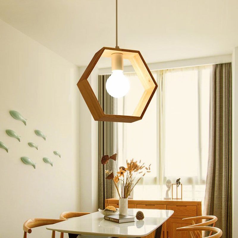 Houten geometrische hangende lamp Minimalistisch lampje met één bulb voor eetkamer