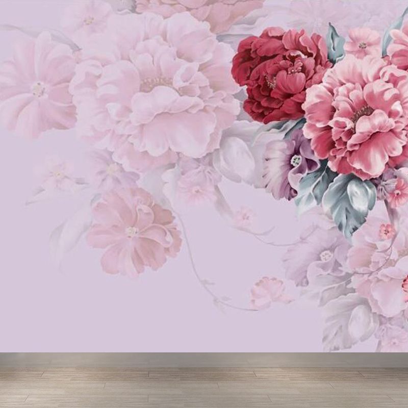 Stain-Resistant Peony Blossom Mural Trendy Non-Woven Fabric Wall Art, Custom Made