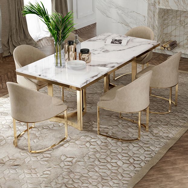 Glam Sintered Stone Dining Table Set with Double Pedestal Base Dining Furniture