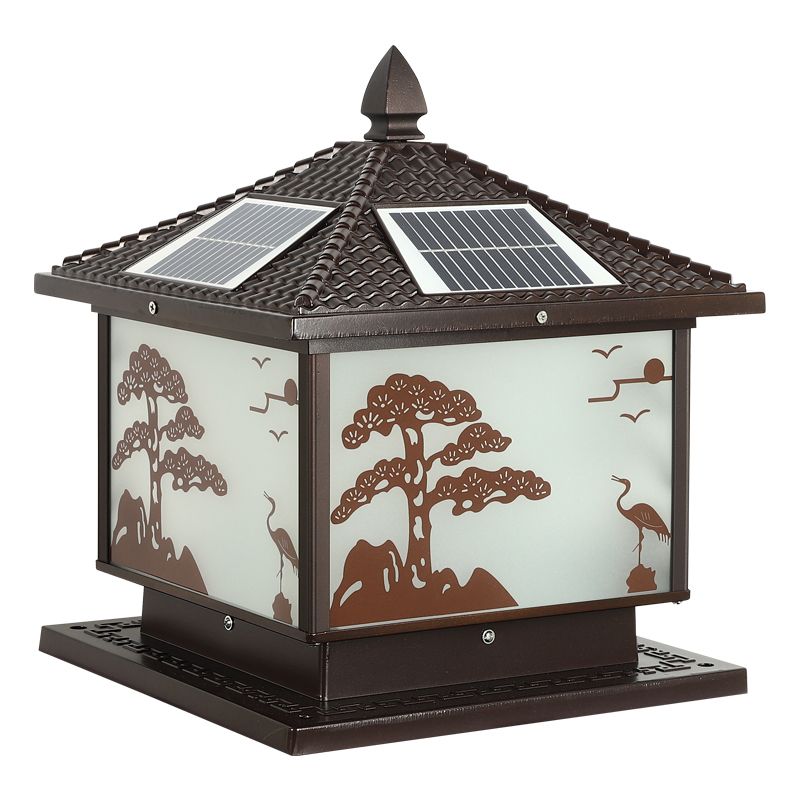 Square Shape Metal Outdoor Lamp Modern Style 1 Light Solar Pillar Lights