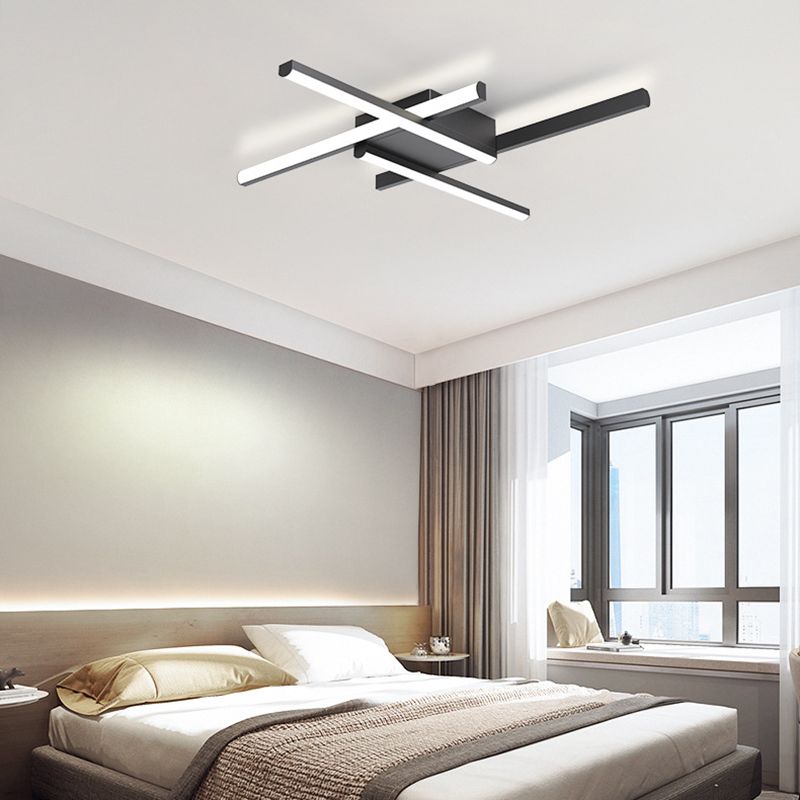 Aluminum Crossed Line Ceiling Fixture Minimalist LED Black Ceiling Light
