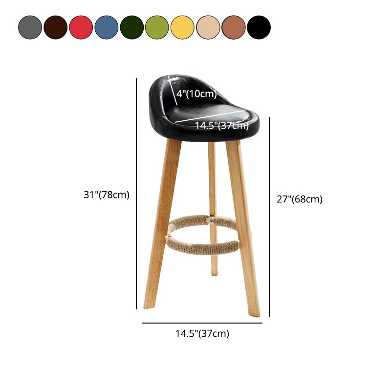 Taburete de bar de estilo escandinavo, patas de madera, asiento redondo con respaldo bajo