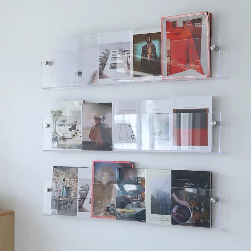 Contemporary Floating Clear Bookshelf Acrylic Closed Back Shelf for Home Office(Set of 2)