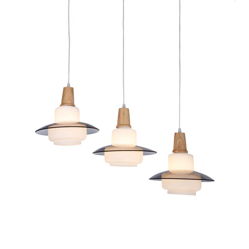 Weißglas Kürbis Multi-Anhänger Deckenleuchte Modernismus 3-Licht-Holzhänge-Lampenvorrichtung