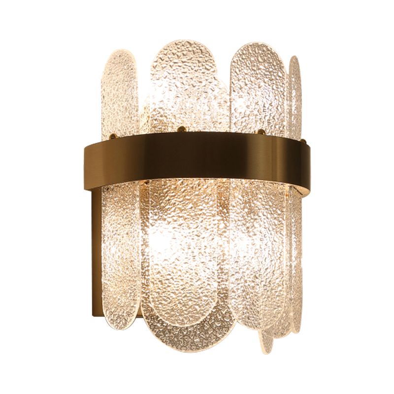 4 Heads Bedroom Wall Lamp Modern Style Golden Wall Lighting Sconce with Oval-Shape Clear Hammered Glass
