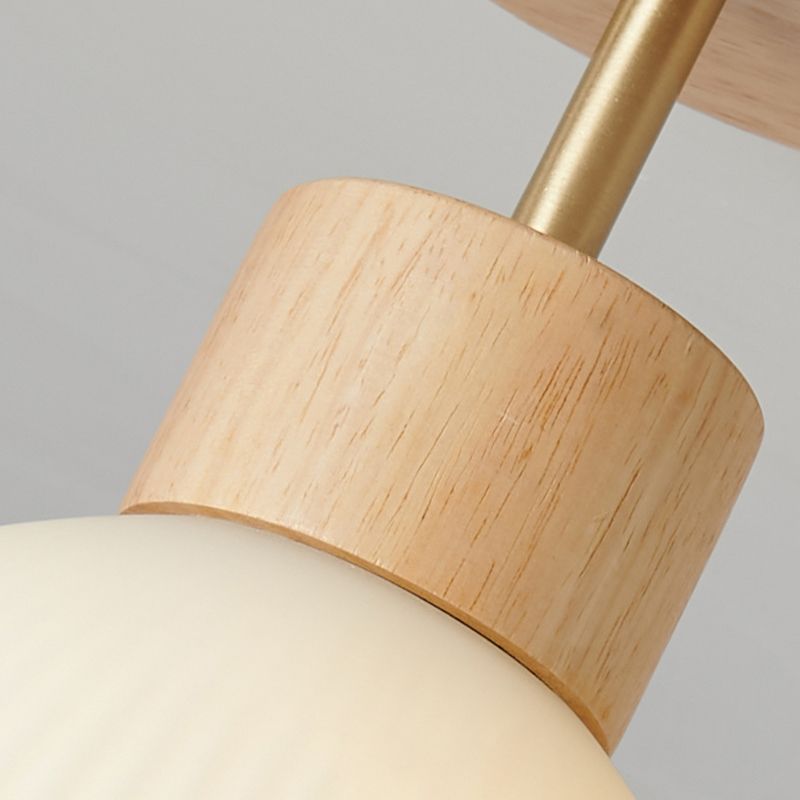 Contemporary Wood Ceiling Light White Shaded Flush Mount Lighting for Home