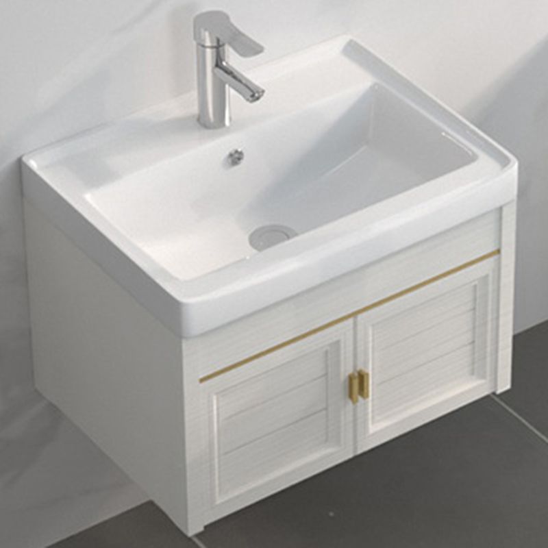 Single Sink Vanity Set Mirror Wall Mount Metal Frame Rectangle Bath Vanity with 2 Doors