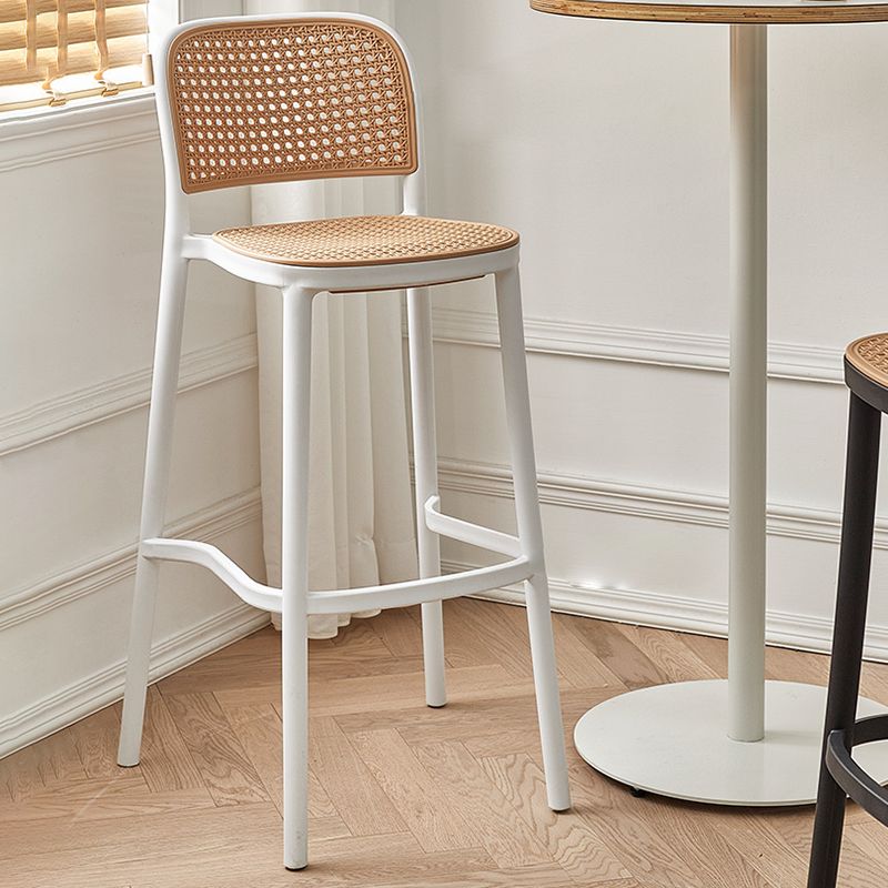 Contemporary Plastic Armless Bar Stool Square Seat with Plastic White and Black Frame