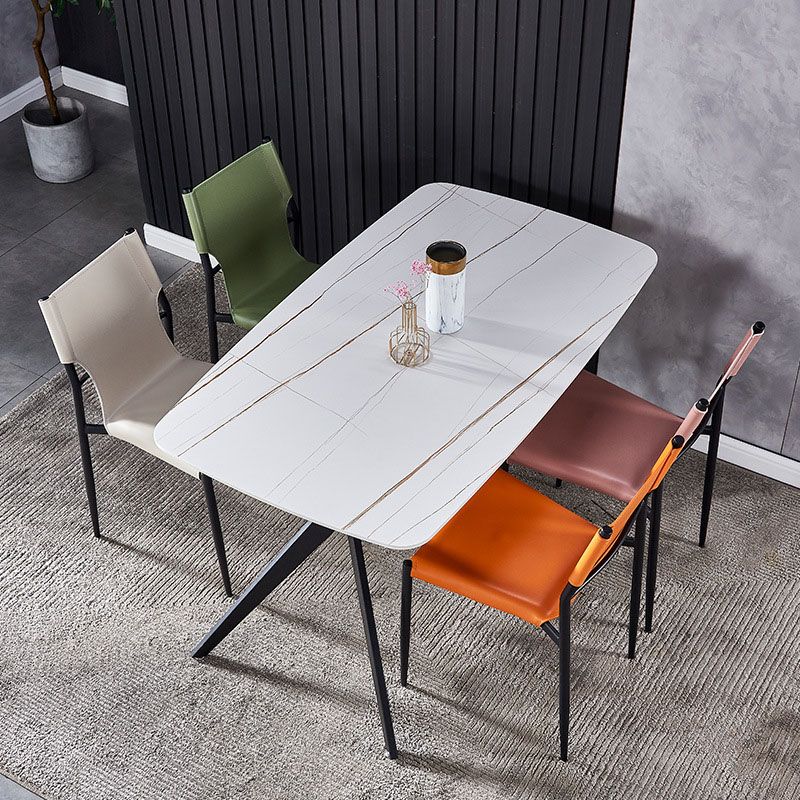 Silla con respaldo sólido sin brazos de estilo industrial para cocina, silla lateral de comedor de cuero