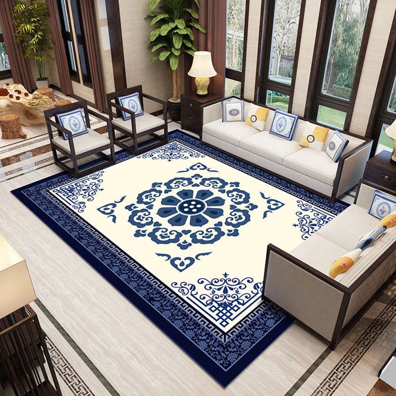 Classic Living Room Rug Multi Colored Plant Pattern Area Rug Polyster Non-Slip Easy Care Carpet