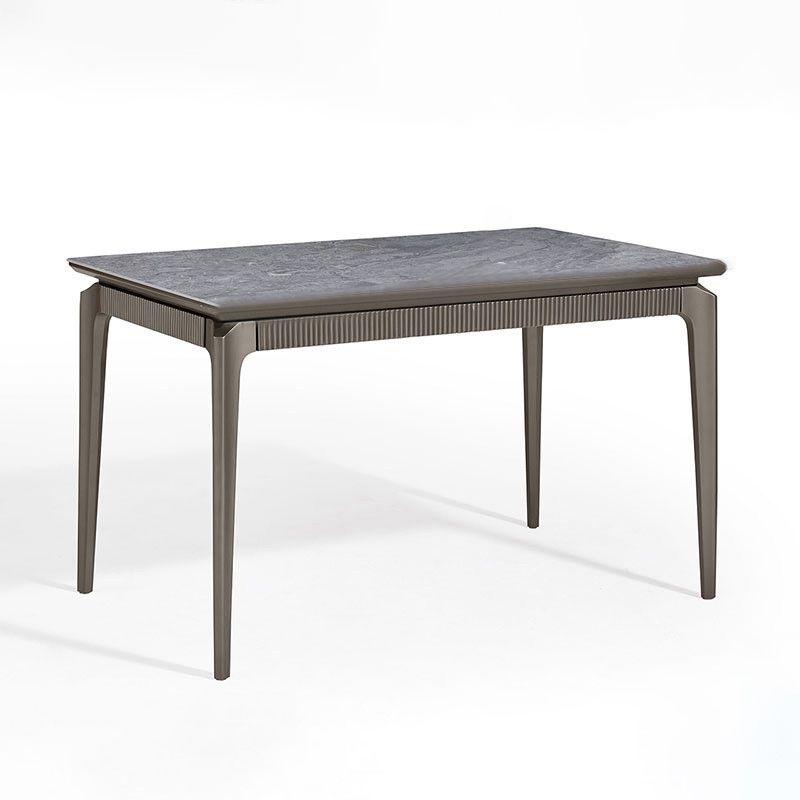 Gray Contemporary Rectangular Stone Dining Table with Solid Wood Legs