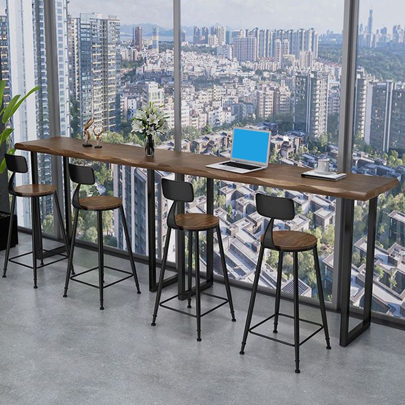 Industrial Style Bar Table Pine Solid Wood Double Pedestal Bar Dining Table