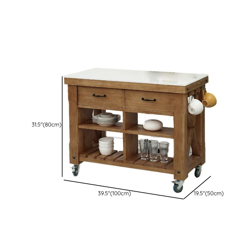 Modern Solid Wood Rectangle Kitchen Island Cart with Casters