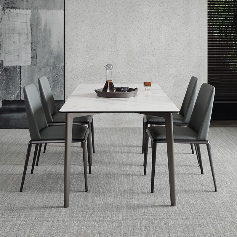 Sillas laterales contemporáneas sin brazos con respaldo sólido, sillas de comedor de cuero para el hogar (juego de 2)