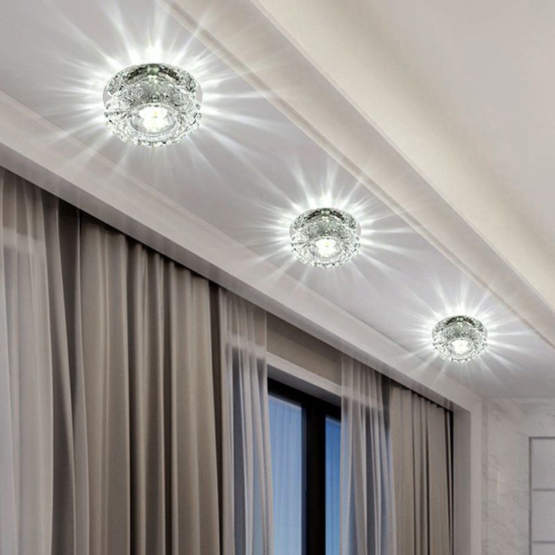 Minimalist LED Flush Mount Lighting Clear Round Ceiling Fixture with Crystal Shade for Aisle