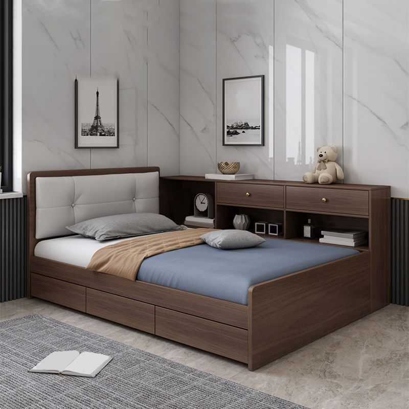 35.43" Scandinavian Panel Bed with Headboard Upholstered Low Profile Bed
