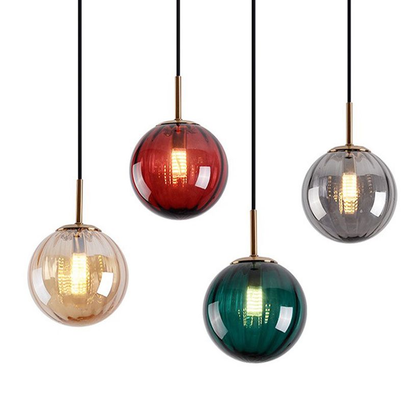 Spherical Shape Hanging Lighting Modern Style Glass 1 Light Hanging Lamp for Bedroom