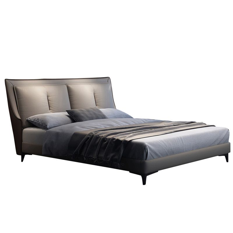 Genuine Leather Bed Frame Contemporary Standard Bed Upholstered Headboard