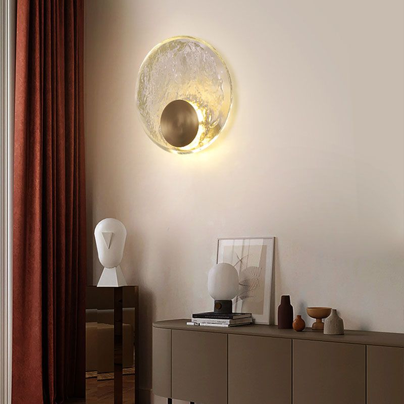 Circular Wall Mount Light Modern Style Clear Crystal 1-Light Sconce Light Fixtures in Gold