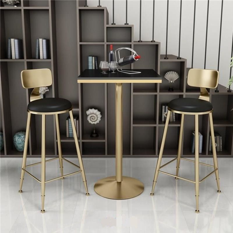 Glam Style Gold Metal Bar Table 21.6"W Top Marble Indoor Bistro Table