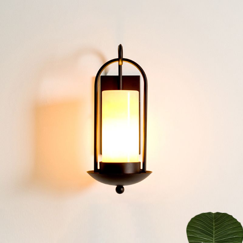 Éclairage mural noir 1 Bulbe Counderyside Marble Cylindrical Mur Wall Light for Outdoor