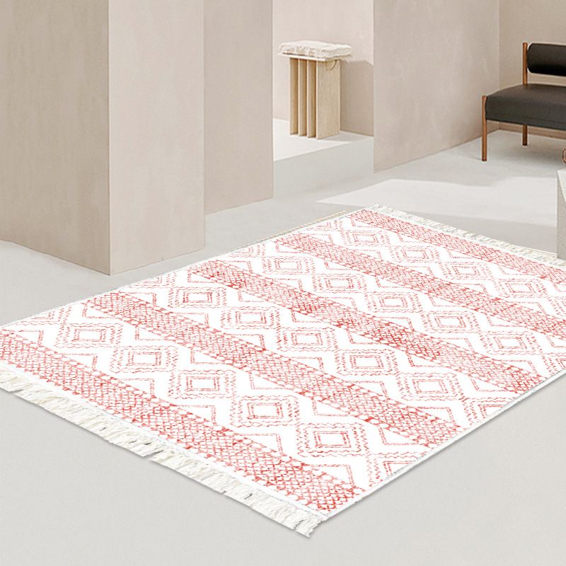 Bohemian Tribal Pattern Carpet Polyester Fringe Rug Washable Indoor Rug for Living Room