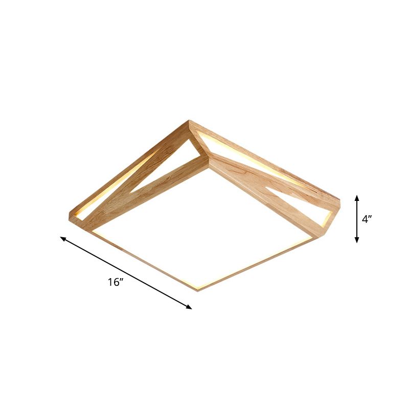 Square/Rectangle Box Ceiling Fixture Modernism Wood Living Room LED Flush Mount Lamp in Warm/White Light, 16"/19"/38" W