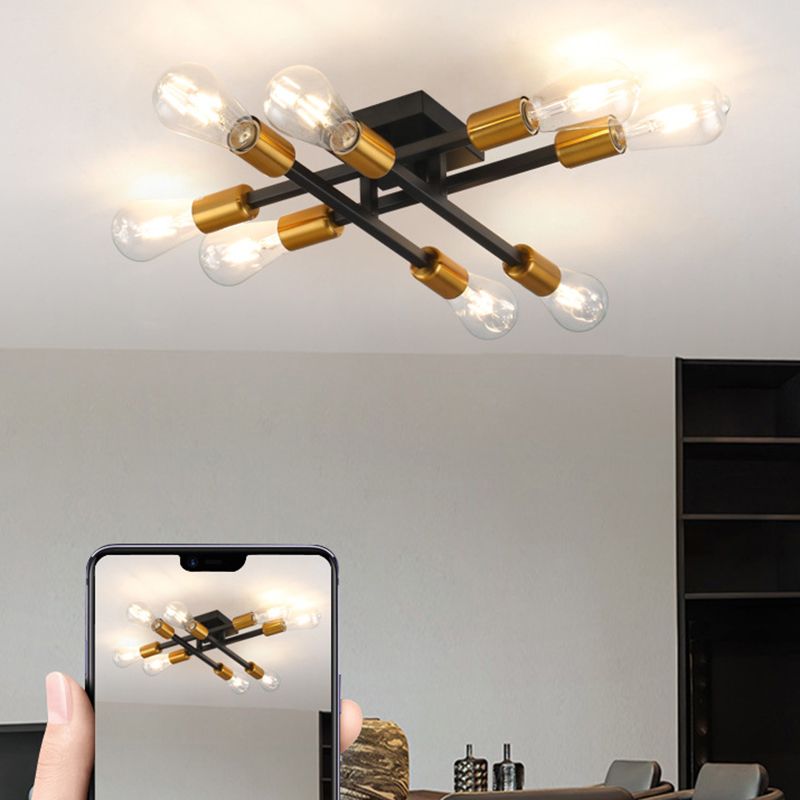 Industrial Linear Semi Mount Lighting Metal Ceiling Mount Light Fixture