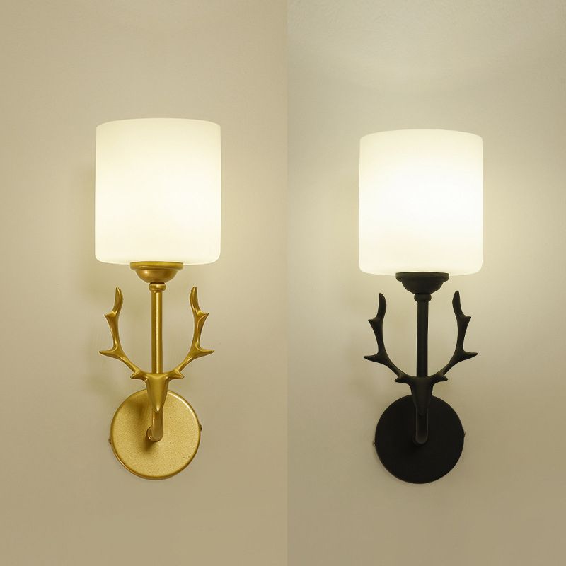 1-Light Cylinder Sconce Light Modern Glass Sconce Light Fixture