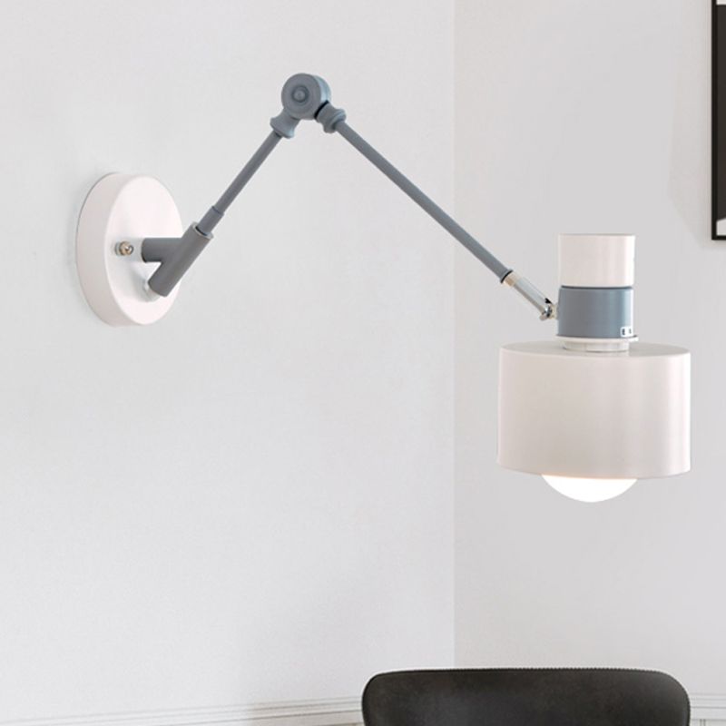 1 Glühbirnentrommelleuchte modernistische Metallwandbeleuchtung in Grau mit einstellbarem Arm