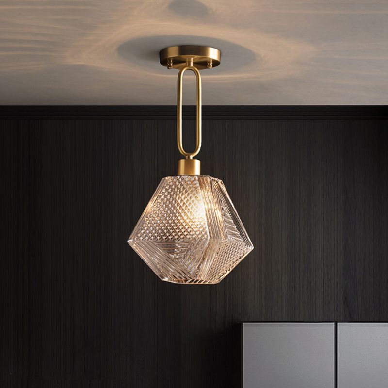 Rhombus Prismatic Glass Pendant Lamp Modern 1-Head Gold Ceiling Suspension Lamp for Dining Room