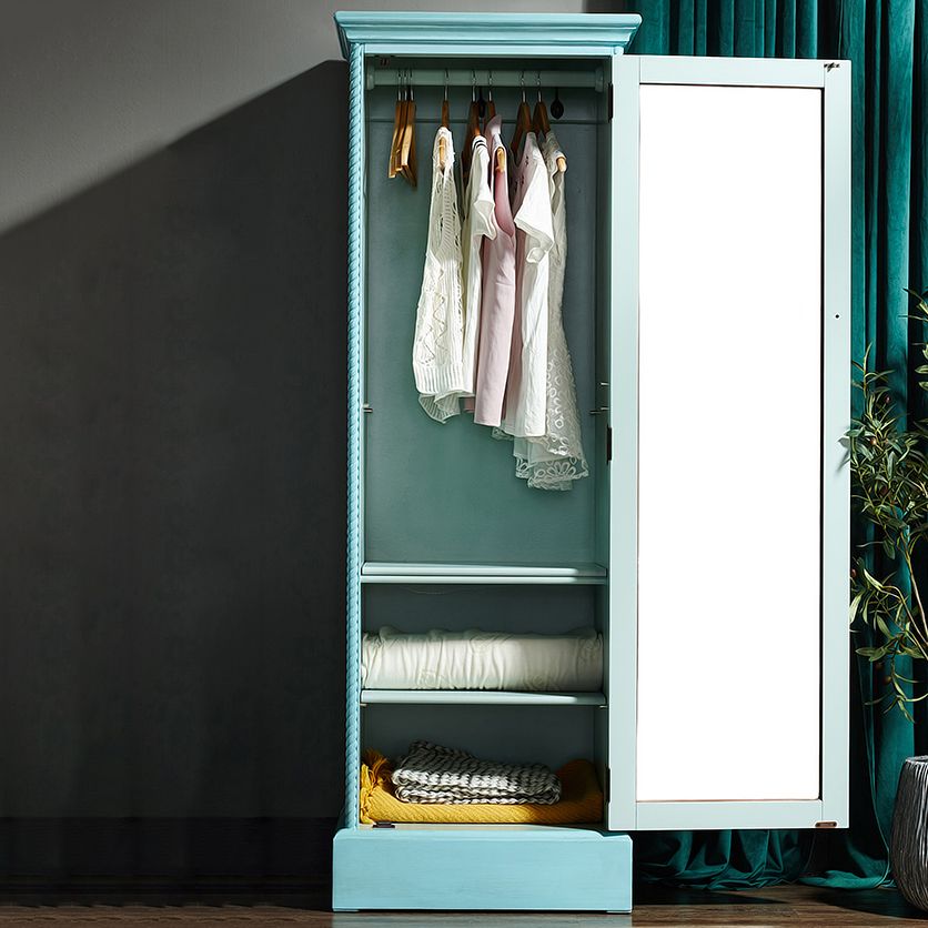 Traditional Birch Wood Cabinet with Mirror Matte Finish Wardrobe for Home