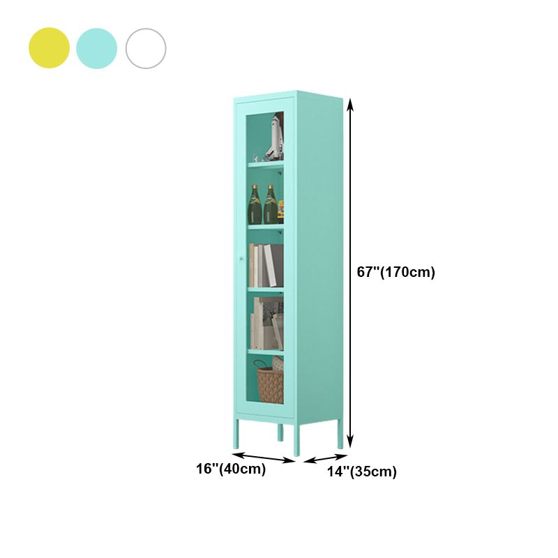 Contemporary Style Metal Bookcase Closed Back Bookshelf with Door for Home