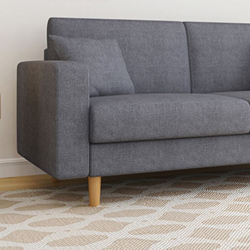 Contemporary Fabric Sofa 3-seat Square Arm Sofa with 2 Pillows