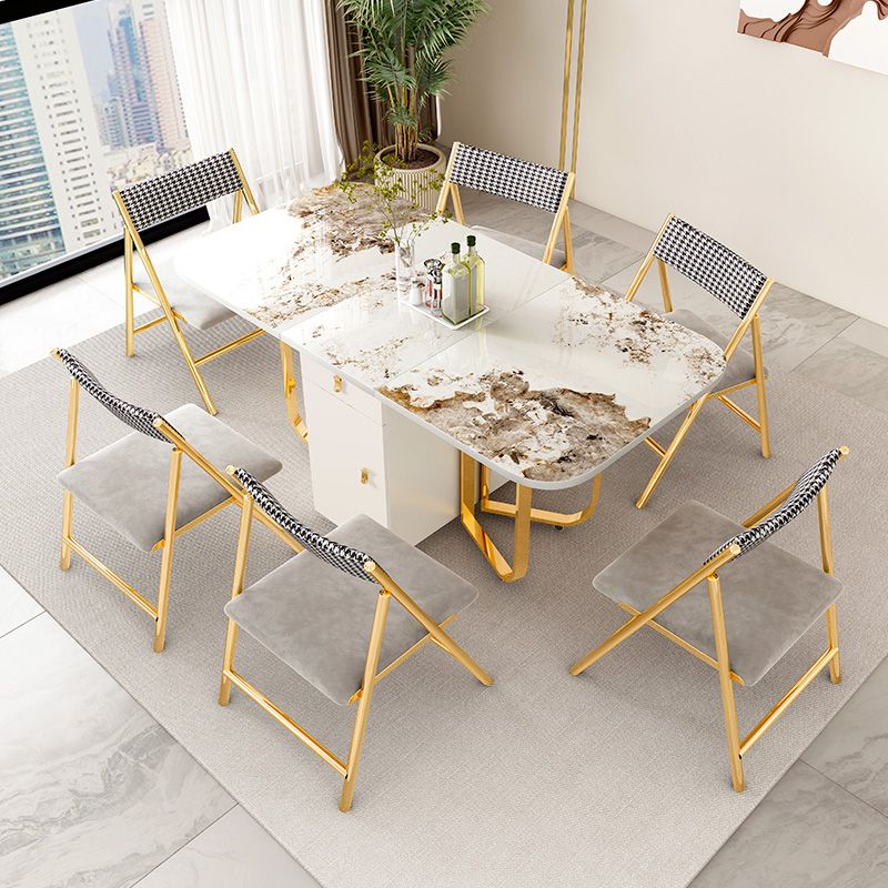 Modern Sintered Stone Dining Table Set 1/3/5/7 Pcs Folding Table and Chairs