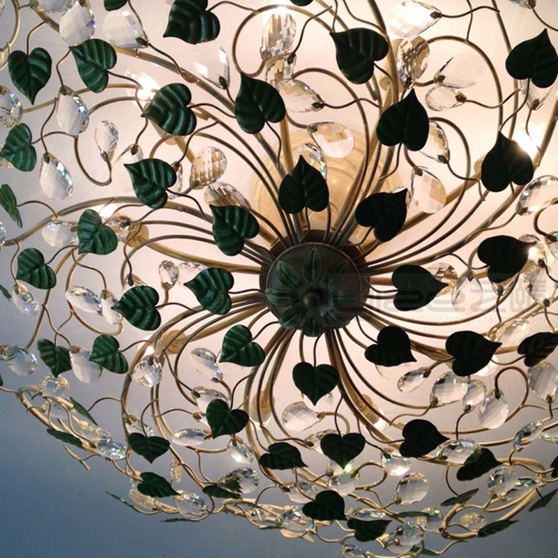 Dome Leaf Crystal Semi Flush Mount lampe 6 lumières Livrés plafond Light in Gold