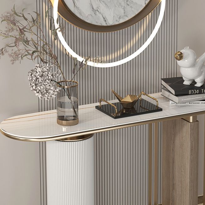 14 inch Wide Glam Accent Table Oval Stone Console Table for Hall