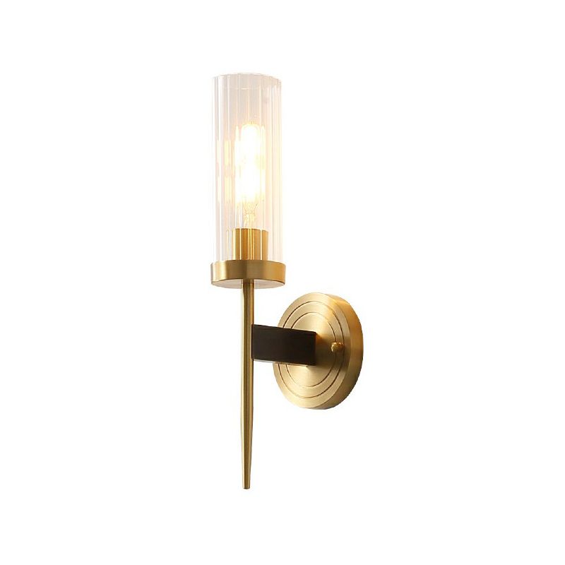Prismatic Glass Tube Wall Light Postmodern Brass Finish Sconce Fixture for Living Room